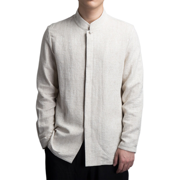 Linen jacquard long-sleeved shirt solid color Zen suit tea suit