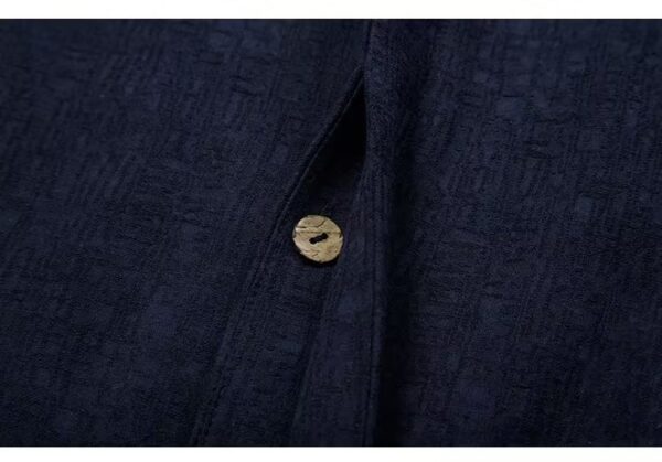 Linen jacquard long-sleeved shirt solid color Zen suit tea suit - Image 2