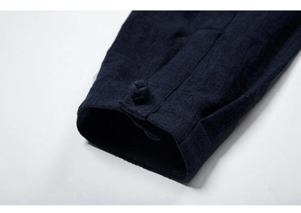 Linen jacquard long-sleeved shirt solid color Zen suit tea suit - Image 3