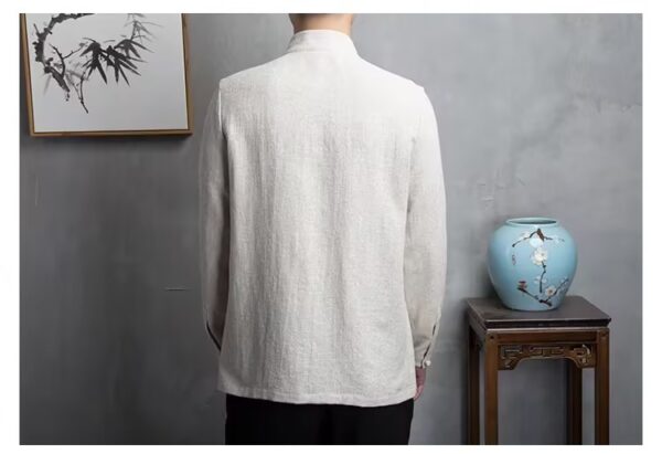 Linen jacquard long-sleeved shirt solid color Zen suit tea suit - Image 8