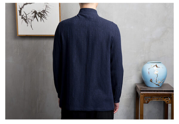 Linen jacquard long-sleeved shirt solid color Zen suit tea suit - Image 10