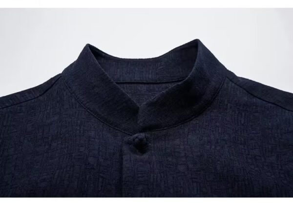 Linen jacquard long-sleeved shirt solid color Zen suit tea suit - Image 11