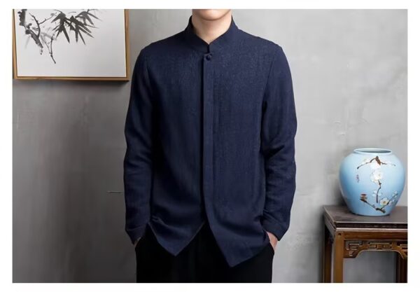 Linen jacquard long-sleeved shirt solid color Zen suit tea suit - Image 12