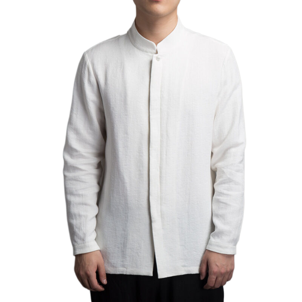 Linen jacquard long-sleeved shirt solid color Zen suit tea suit - Image 14
