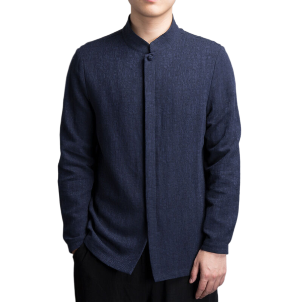 Linen jacquard long-sleeved shirt solid color Zen suit tea suit - Image 15