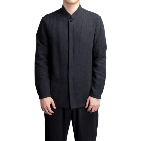 Linen jacquard long-sleeved shirt solid color Zen suit tea suit - Image 16