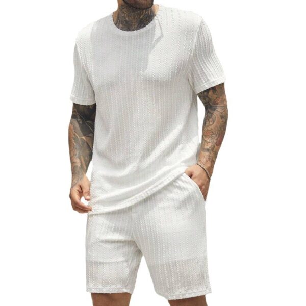 Solid crewneck pullover vertical t-shirt shorts tracksuit