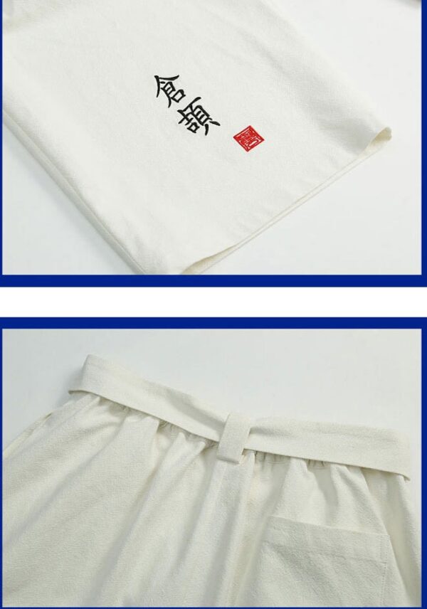 Cropped straight-leg wide-leg trousers with linen vintage embroidery - Image 3