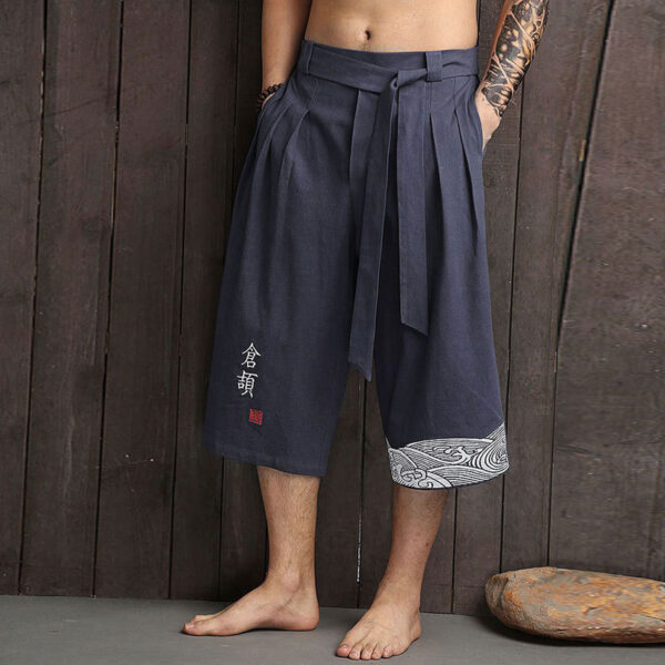 Cropped straight-leg wide-leg trousers with linen vintage embroidery - Image 6