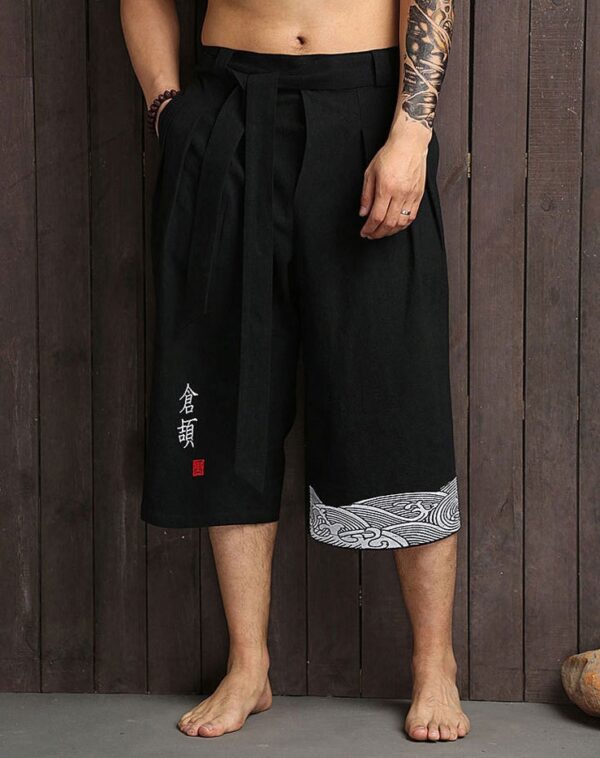 Cropped straight-leg wide-leg trousers with linen vintage embroidery - Image 8