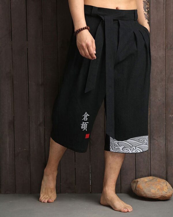 Cropped straight-leg wide-leg trousers with linen vintage embroidery - Image 9