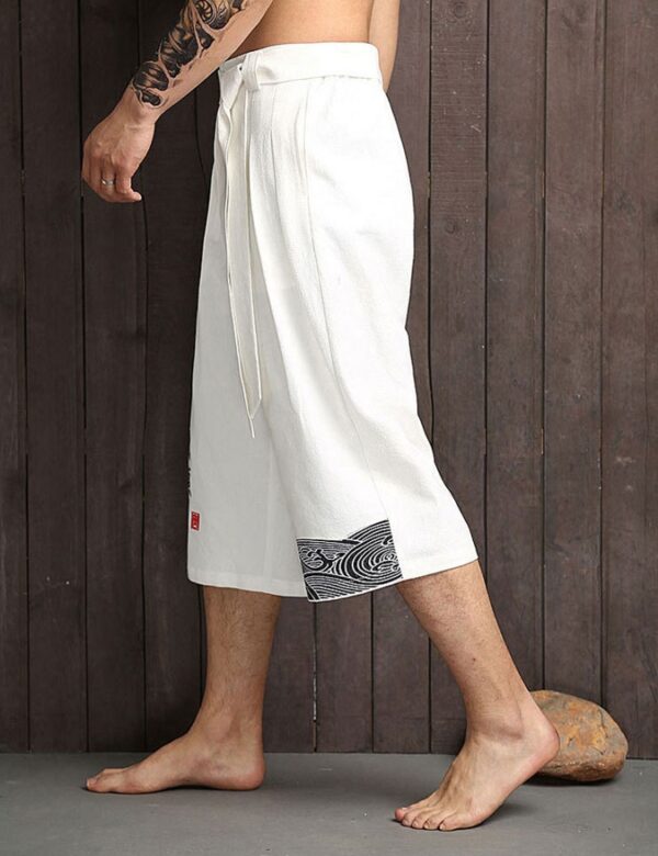 Cropped straight-leg wide-leg trousers with linen vintage embroidery - Image 11