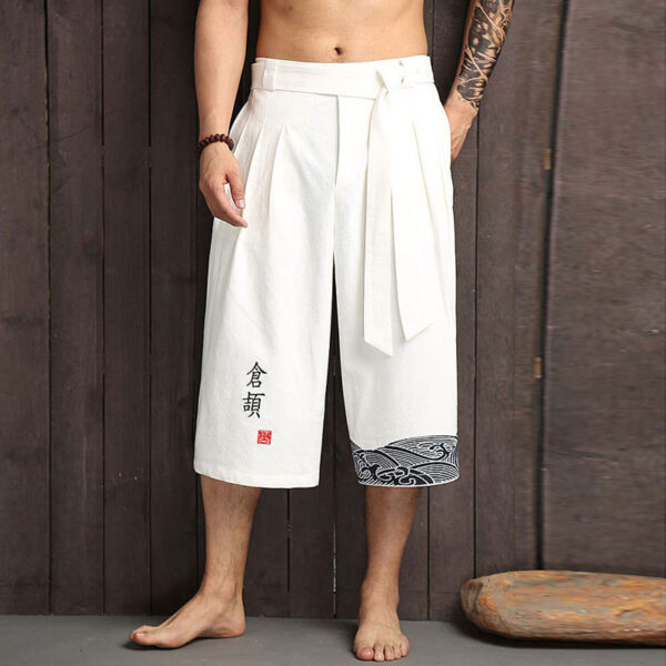 Cropped straight-leg wide-leg trousers with linen vintage embroidery - Image 12