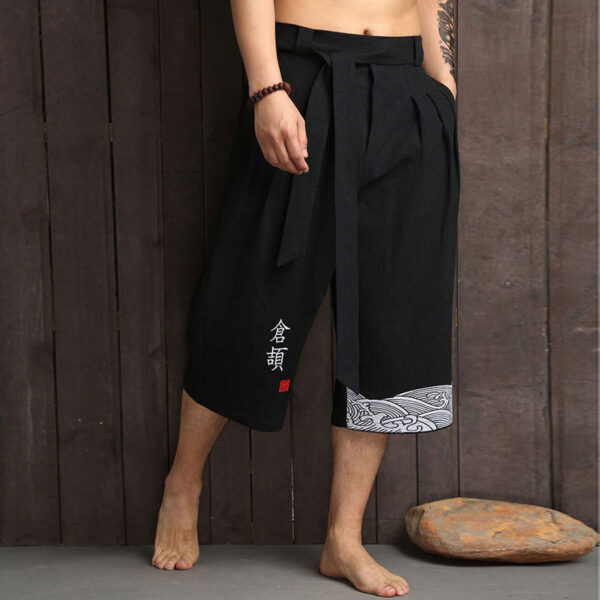 Cropped straight-leg wide-leg trousers with linen vintage embroidery - Image 14