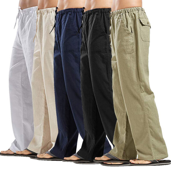 2023 ebay Hot Sale Men's Linen Plus Size Pocket Casual Fashion Beach Pants Pants - Image 4