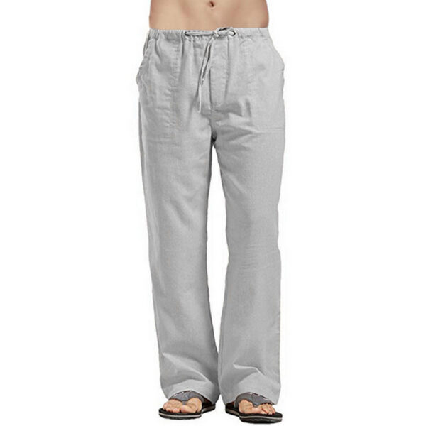 2023 ebay Hot Sale Men's Linen Plus Size Pocket Casual Fashion Beach Pants Pants - Image 6